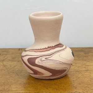 Vintage Nemadji Pottery Art Pottery Bud Vase Tan Brown Swirl Made in Minnesota